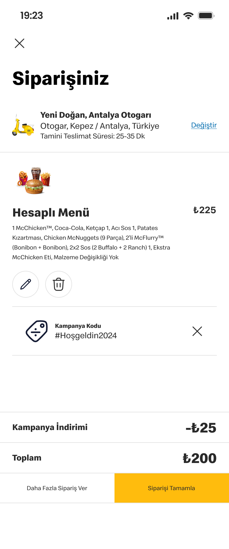 McDelivery mobile order summary